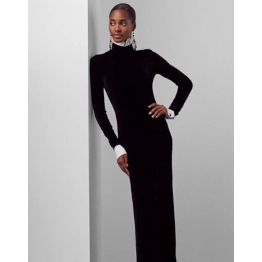 Ralph Lauren Collection Velvet Turtleneck Evening Sweater Maxi Dress Long Size L